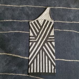 Bebe Body Con Silver Black One Shoulder Dress S